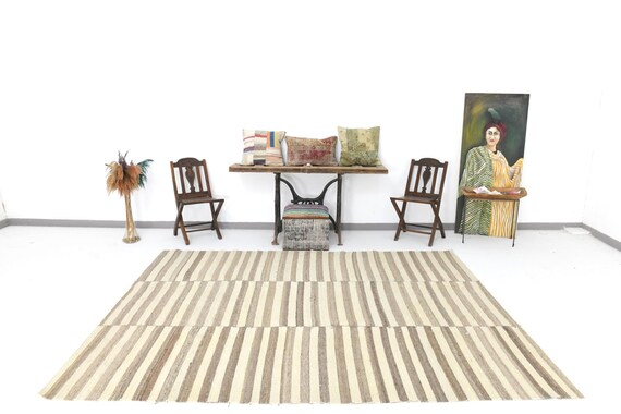 8x10 Area Rug 8x10 Vintage Rug 8x10 Oversize Vintage Rug Large Area Rug 8x10 Rug Brown & Beige Carpet Mid Century Modern Farmhouse Decor