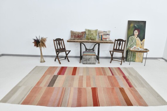 6x10 Area Rug, 6x10 Kilim Rug, 6x10 VINTAGE TURKISH KILIM Rug, 6x10, Kilim Area Rug, Shades Of Red Tones, Wool Handmade Kilim, Rug For Patio