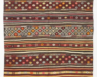 5x7 Rug 5x7 Turkish Vintage Kilim Rug 5x7 Kilim Rug Handmade Wool Rug 5x7 Area Rug Brown Kilim Rug 5x7 Turkish Rug Bohemian Decor Floor Rugs