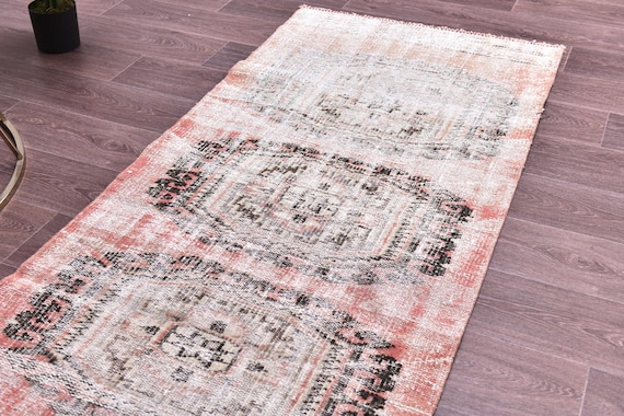 2x8 Vintage Faded Handwoven Runner Rug, Neutral Runner Rug, Handmade Home Decor, Medallion Design