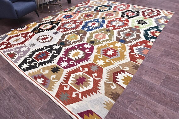 8x11 Vintage Turkish Handmade Oversize Kilim Rug, Multicolor, Outlet, Boho Farmhouse