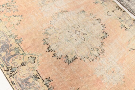 6x8 Distressed oushak Rug for living room, 6x8 Vintage oushak rug made with wool, Large area rug living room rug, 6x8 large muted pink rug.