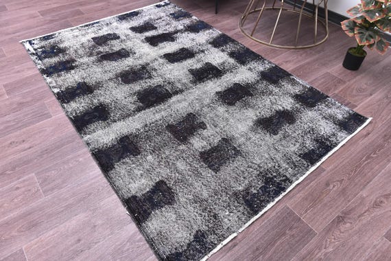 4x7 Vintage Accent Rug, 4x7 Distressed Style Rug, Black White Color, Living Room Bedroom Decor, Farmhouse Area Rug, Handmade Rug, 4x7 Rug