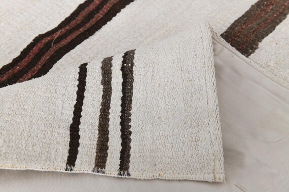 6x7 Area Rug, 6x7 Hemp Rug, 6x7 TURKISH VINTAGE HEMP Rug, 6x7, Shades Of White & Beige Hemp, Neutral Handmade Hemp, 6x7 Rugs, Anatolian, 60s