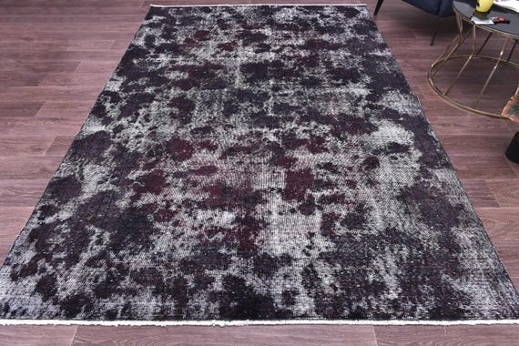 6x9 Vintage Distresset Overdyed Rug, Handmade Wool Rug, 6x9 Salmon Brown Color, Abstrach Patterned Rug, Farmhouse Rug, 6x9 Living Room Rug