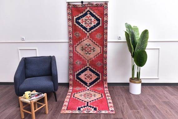 3x10 Vintage Handmade Oriental Tribal Wool Runner Rug,  Hallway Kitchen Runner