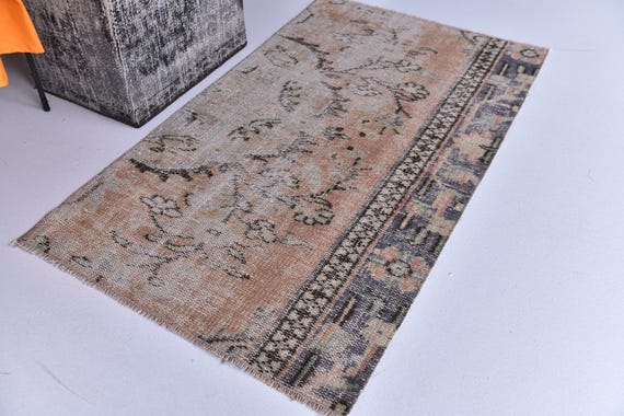 2x4 Floral Dormat Rug, Handmade Home Decor, 2x4 Bath Mat, Persian Style Doormat Rug, 2x4 Brown Rug, 2x4 Accent Rug, Traditional Rug