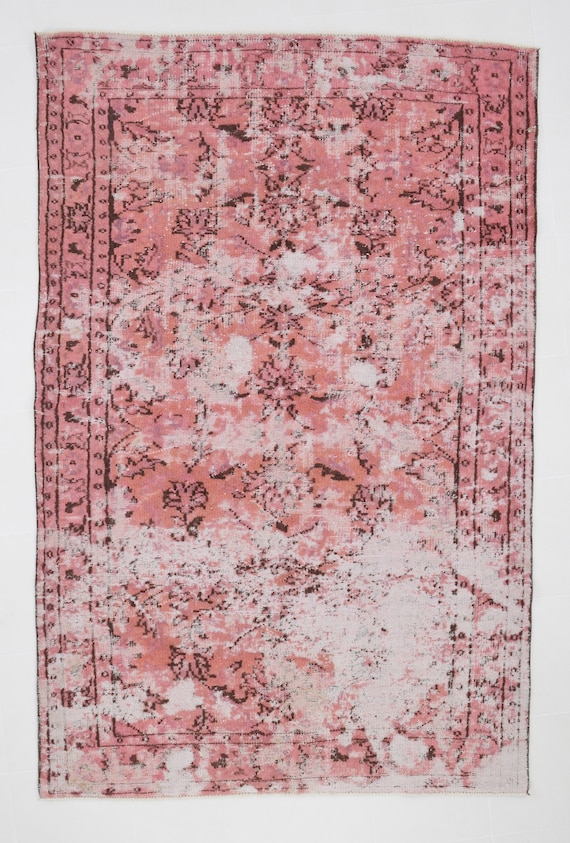5x8 Area Rug, 5x8 TURKISH VINTAGE OUSHAK Rug, 5x8, Peach Pink Vintage Rug, Area Rug 5x8, Wool Handmade Pale Oushak, Vintage Rug 5x8, Antique