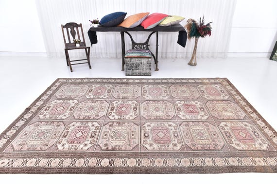 Antique Vintage Turkish Rug 6x9 Vintage Rug, 6x9 Pale Red & Pink, Handmade Oushak Rug, 6x9 Rugs Floral Classic Style, Pink Red 58's Vintage