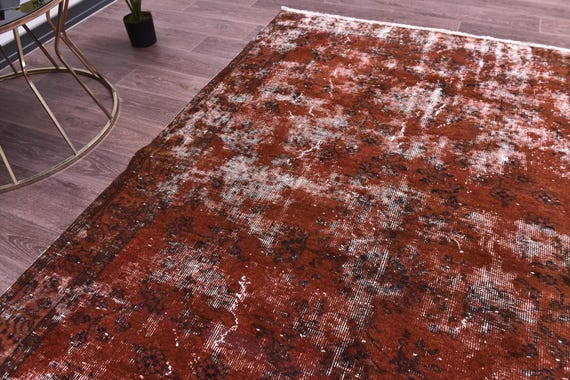 5x8 Faded Overdyed Rug, Terracotta Color, 5x8 Handmade Wool Rug, Living Room Bedroom Rug, 5x8 Area Rug, Vintage Turkish Faded Rug