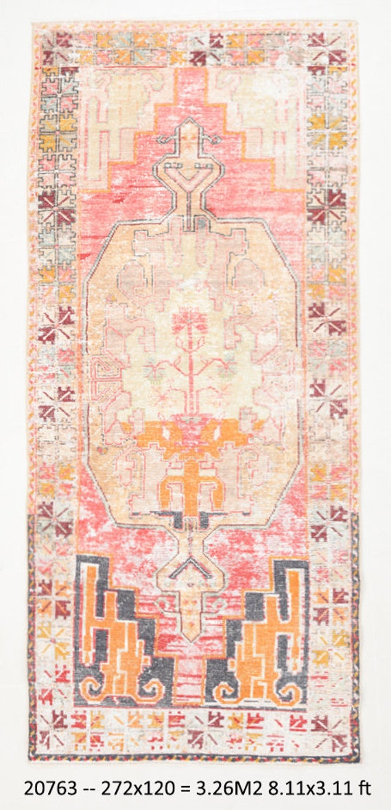 4x9 Rugs, Faded Vintage Rug, 4x9 TURKİSH VINTAGE RUG, Handmade Oushak Rug, 4x9 Area Rug, Orange Red, 4x9 Turkish Rug, Oriental Rug, 4x9 Rugs