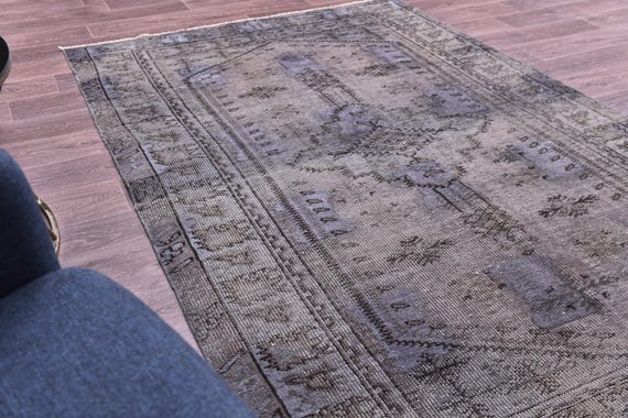 5x8 Vintage Faded Rug, Black White Color, 5x8 Handmade Wool Rug, Living Room Bedroom Rug, 5x8 Vintage Rug, 5x8 Area Rug