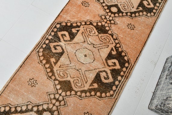 3x10 BOHEMIAN Turkish Oushak Runner Rug, Handmade Vintage Rug, 3x10 Runner Rug, 3x10 Rug, Faded Brown / Orange /Beige, Turkey Rug,Carpet3x10