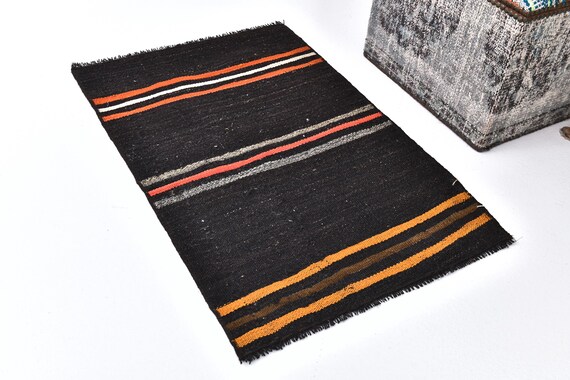 1x3 Area Rug, 1x3 Vintage Kilim, 1x3 Turkish Vintage Kilim Rug, 1x3, Shades Of Bold Color Kilim, Classic Striped Style, Area Rug 1x3, 59's