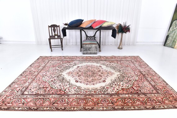 Antique Vintage Turkish Rug,  7x10 Red Oversize Turkish Vintage Rug, Oversize Vintage Rug 7x10 Oversize Rug, Large Area Rug, 7x10 1962's Rug
