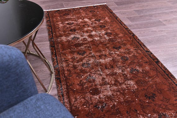 2x6 Vintage Overdyed Runner Rug, 2x6 Handmade Floral Runner, Burgundy Color, 2x6 Elegant Runner, 2x6 Hallway Rug, 2x6 Kithcen Runner Rug