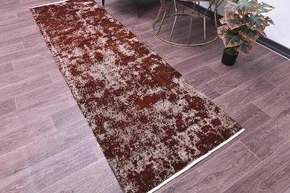 3x9 Vintage Overdyed Turkish Runner Rug, 3x9 Faded Hallway Rug, 3x9 Handmade Runner Rug, Terracotta Color, Farmhouse Rug, 3x9 Hallway Runner