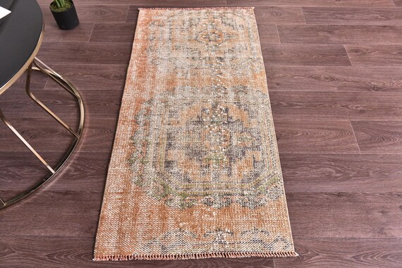 2x4 Vintage Faded Doormat Rug, 2x4 Muted Doormat Rug, 2x4 Orange Green Rug, Accent Rug, Bath Mat, Handmade Home Decor, 2x4 Soft Color Rug