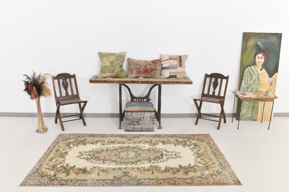 TURKISH VINTAGE RUG 4X8 Turkish Area Rug 4x8 Turkish Rug 4x8 Rug 4x8 Handmade Floral Rug Farmhouse Vintage Rug Turkey Rug Beige Turkish Rug