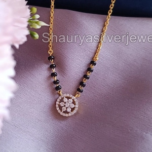 925 Sterling Silver CZ Mangalsutra: Gold Plated Indian Bridal Necklace