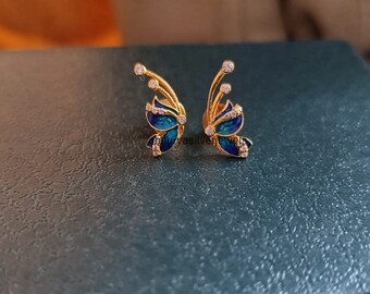 Sterling Silver Butterfly Earrings: Cubic Zircon Dainty Jewelry