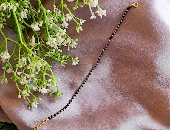 Sterling Silver Mangalsutra Bracelet: Black Beads & CZ, Bollywood Jewelry