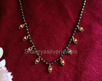 Mangalsutra de plata esterlina bañada en oro: joyería india con diamantes de circonita cúbica