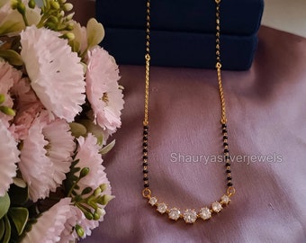 925 Sterling Silver CZ Mangalsutra: Gold Plated Indian Bridal Necklace