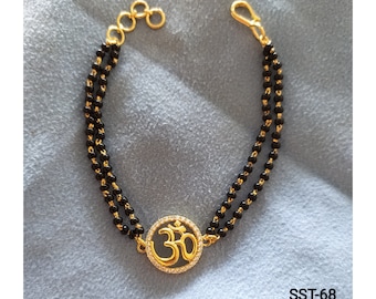 Bracelet Om Mangalsutra en argent sterling plaqué or, bijoux CZ
