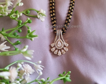 925 Sterling Silber Diamant Mangalsutra, vergoldeter Mangalsutra, Bollywood Schauspielerin Mangalsutra, CZ Mangalsutra, indischer Mangalsutra-Schmuck