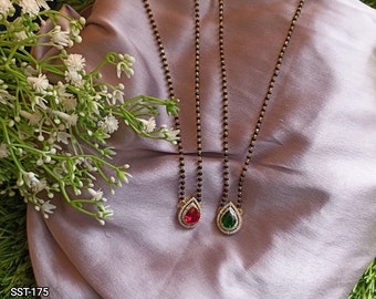 925 Sterling silver Diamond Mangalsutra, Gold Plated Mangalsutra, Pink and Green Zirconia Mangalsutra, CZ Mangalsutra, Women&#39;s Mangalsutra