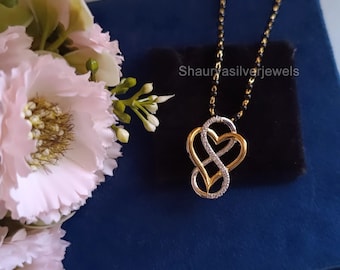 Mangalsutra de plata esterlina bañada en oro: joyería india con diamantes de circonita cúbica