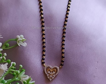 925 Sterling silver Diamond Mangalsutra, Gold Plated Mangalsutra, Heart Shape Mangalsutra, CZ Mangalsutra, Latest Mangalsutra For Gift