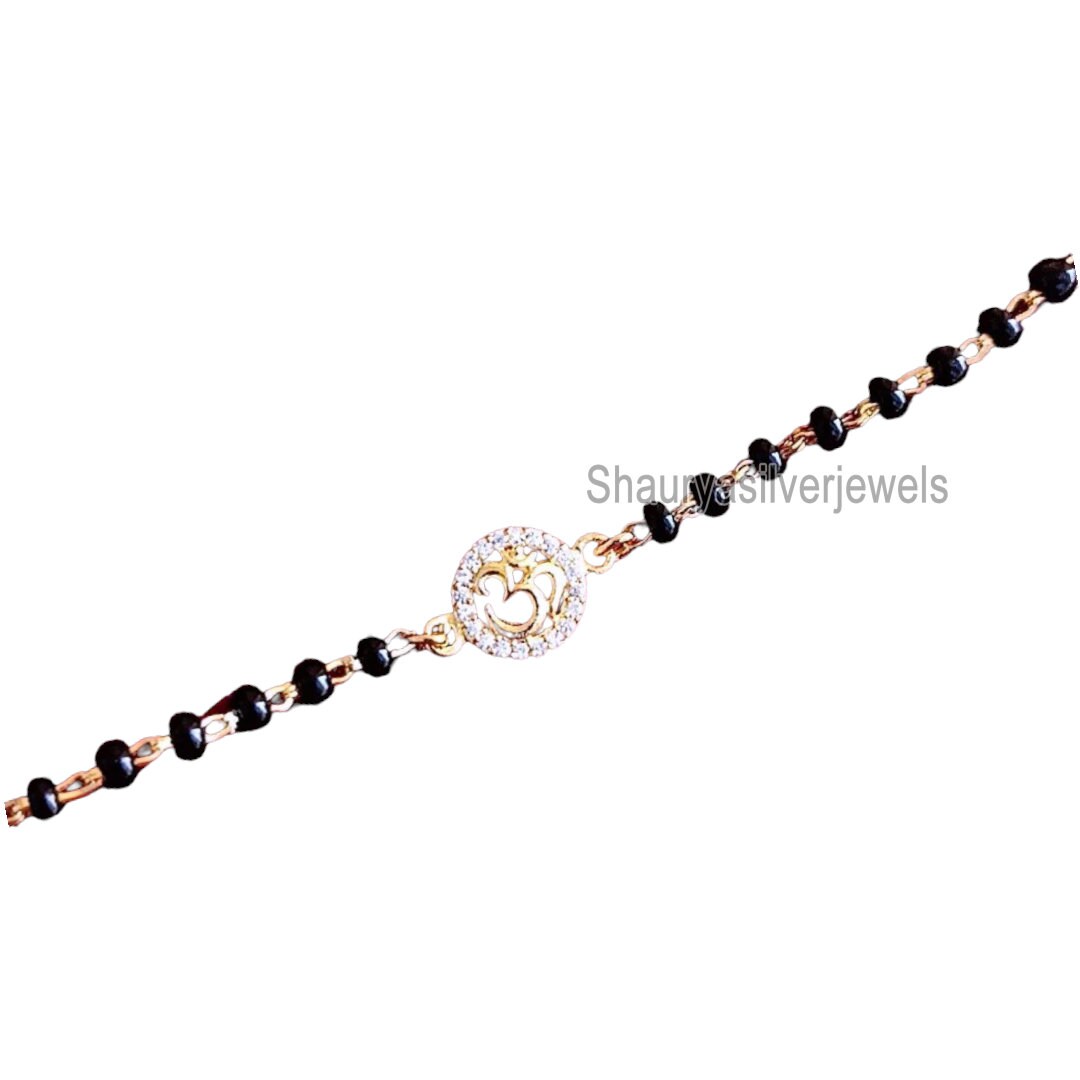 925 Sterling Silver Divine OM Baby Bracelet, Black Beads Bracelet, Kids
