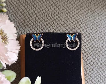 Sterling Silver Butterfly Earrings: Cubic Zircon Dainty Jewelry