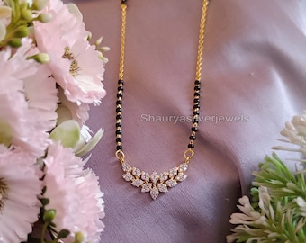 925 Sterling Silber Mangalsutra, CZ Mangalsutra Indischer Mangalsutra Schmuck, vergoldeter Mangalsutra, Brautschmuck, Brauthalskette