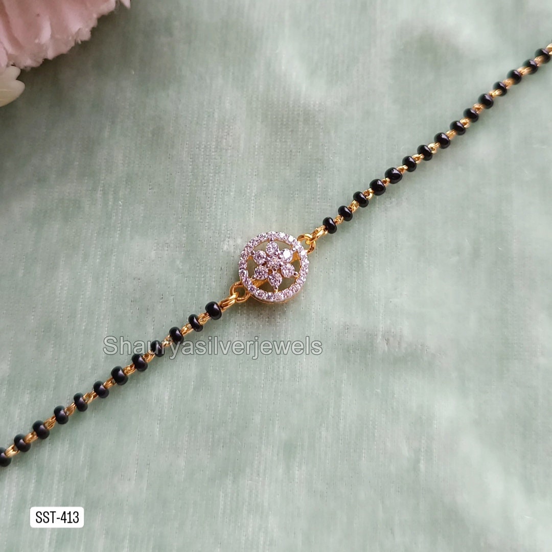 925 Sterling Silver Mangalsutra Bracelet: Gold Plated CZ Jewelry