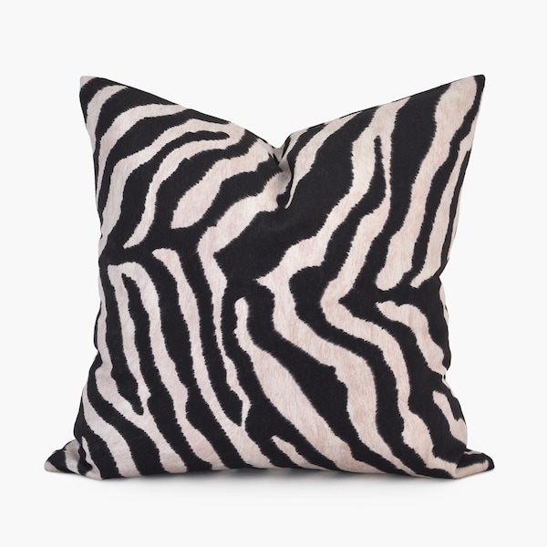 Zebra Velvet Cushion Cover, Zebra Print Pile Pillow, Velvet Throw Pillow in Dark Brown