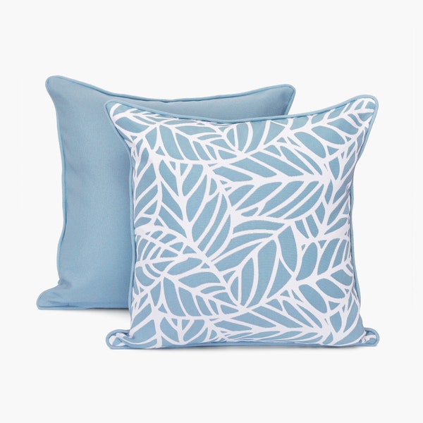 Ocean Outdoor Cushion Covers, Outdoor Pillows, Palm Leaves Outdoor Pillows in Light Blue
