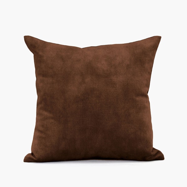 Cinnamon Slubbed Velvet Cushion Cover, Brown Velvet Pillow, Velvet Throw Pillow in Brown