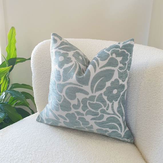Seafoam Floral Cushion Cover: Green Blue Throw Pillow UK