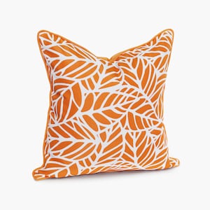 Orange Outdoor Cushion Cover, Outdoor Pillows, Palm Leaves Outdoor Pillow in Orange