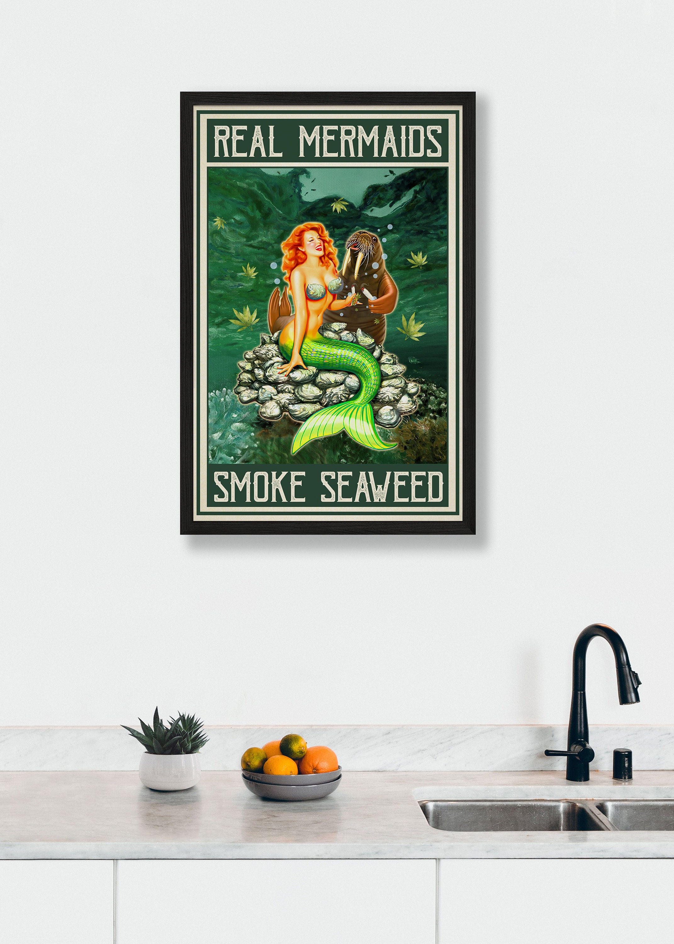 Real Mermaids Smoke Seaweed Poster Mermaid and Seal | Etsy