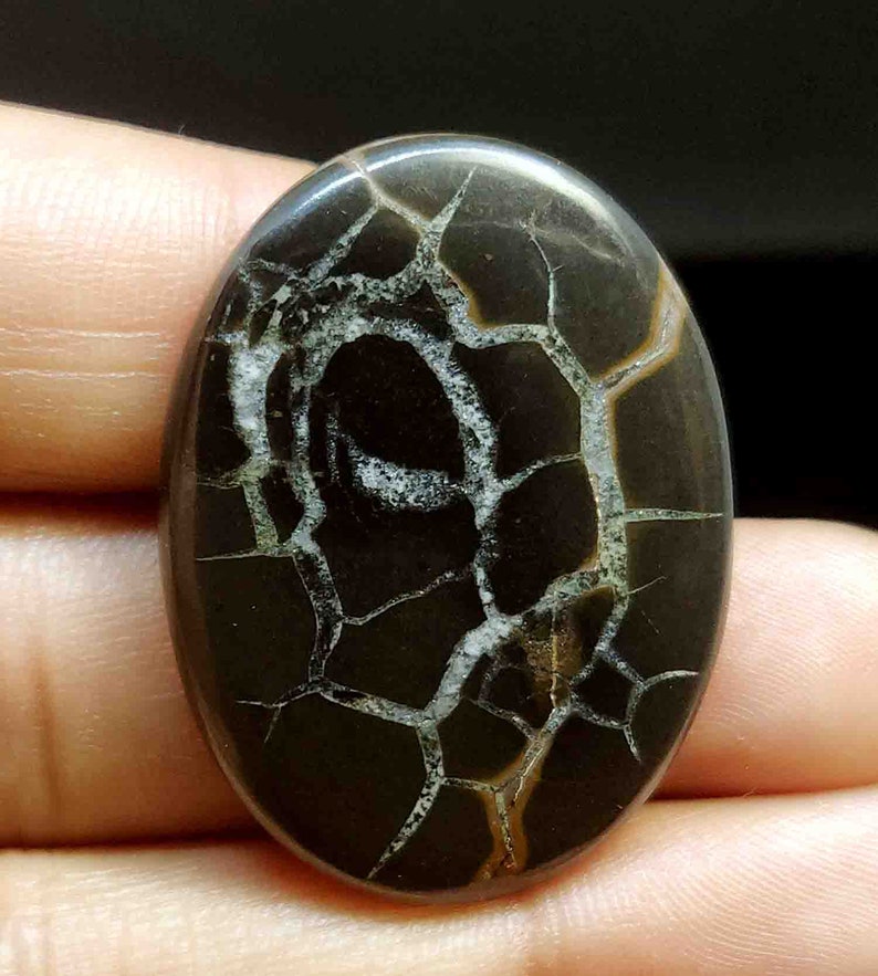 Oval Shape Mud Crack Fossil Designer Cabochon Jewelry Making Black Septarian Cabochon Natural Designer Moroccan Septarian Loose Gemstone