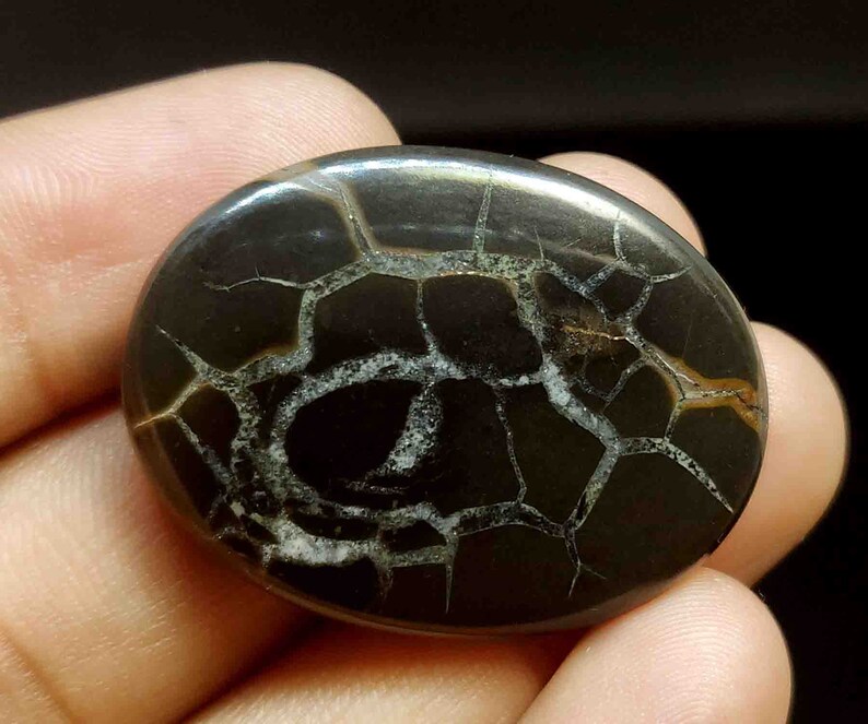 Oval Shape Mud Crack Fossil Designer Cabochon Jewelry Making Black Septarian Cabochon Natural Designer Moroccan Septarian Loose Gemstone