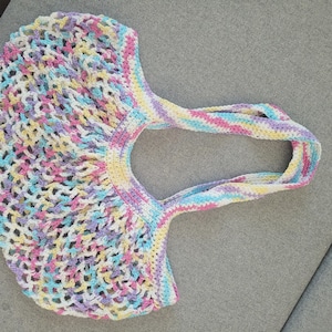 Pastel Crochet Market Bag – Handmade Cotton Mesh Tote | Lightweight Reusable Grocery Bag | Colorful Eco-Friendly Shoulder Bag