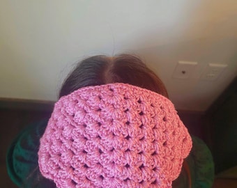 Handmade Crochet Headscarf – Heathered Purple Cotton Hair Bandana, Vintage-Inspired Head Wrap