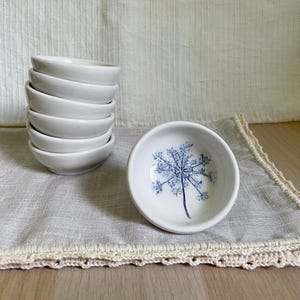 Blue Printed Leaves and Flowers Ceramic Bowls, Sauce Bowls, Wedding Favors, Floral Prints, Botanical Ceramics