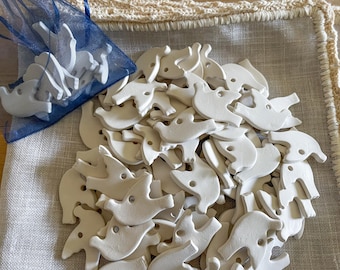 Communion and Confirmation Favors, Set of 10 Ceramic Doves, Religious Place Cards, Handmade Package Tags, Mini White Doves, Ceramic Dove Favors