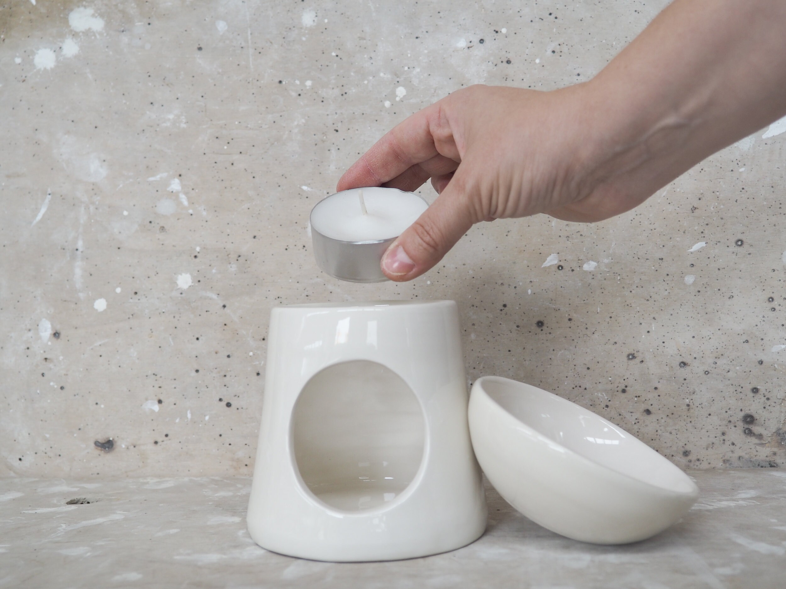 Lampada Profumata Per Oli Essenziali In Bambù E Ceramica, 100 Ml, Con Portacandela E Cucchiaino, Elegante Decorazione Per Ambienti